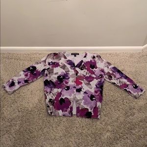 Lavender print 3/4 sleeve cardigan from Express